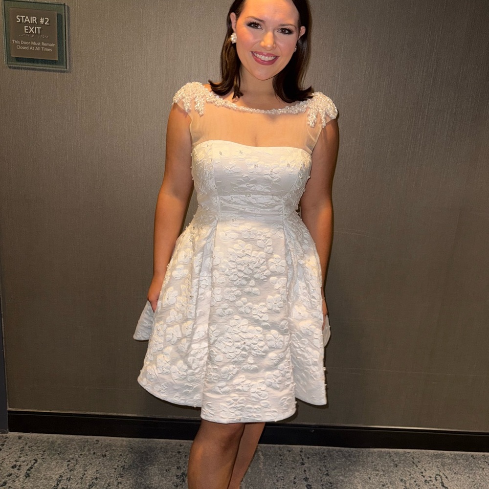 White Lace Fit-and-Flare Dress - Classic Elegant Style - Picture 2 of 3